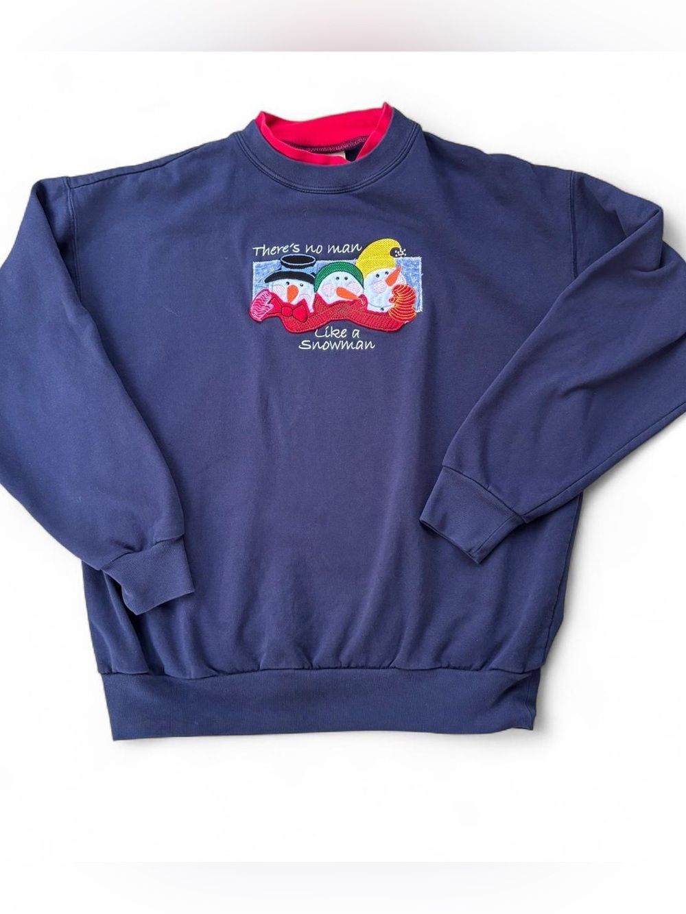 Vintage M&C Sportswear Embroidered Snowman Ugly Christmas Sweatshirt Large